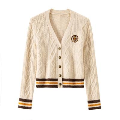 BANANACICI撞色徽章V领针织开衫