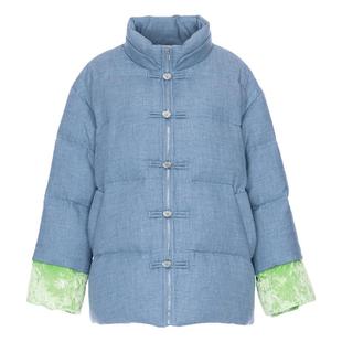 花木深新中式蓝色羽绒服女中长款盘扣羽绒外套冬季新款立领鹅绒服