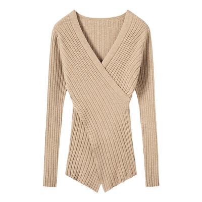 交叉V领100%纯山羊绒女修身内搭