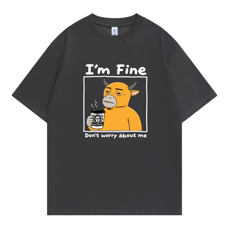 I'M FINE 牛来电影周边豹拉趣味印花短袖男女生潮流休闲纯棉T恤夏