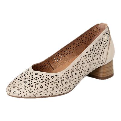 Pikolinos派高雁春季牛皮浅口粗跟镂空纯色通勤单鞋PS256601