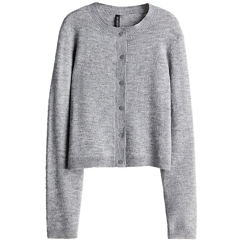 HM女装毛针织衫冬季圆领长袖时尚简约细密针织miu系开衫1245736