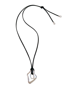 简约黑皮绳抽象几何吊坠项链女长款轻奢高级感毛衣链2024秋冬新款