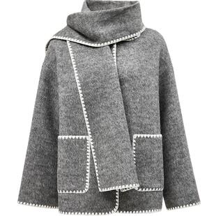 【ONLY奥莱】春季新款通勤风撞色含绵羊毛双面呢毛呢大衣女