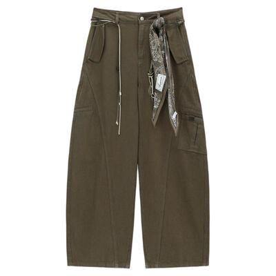 【现货】AVVENN2025冬季新品设计师款弯刀牛仔裤不对称口袋皮标