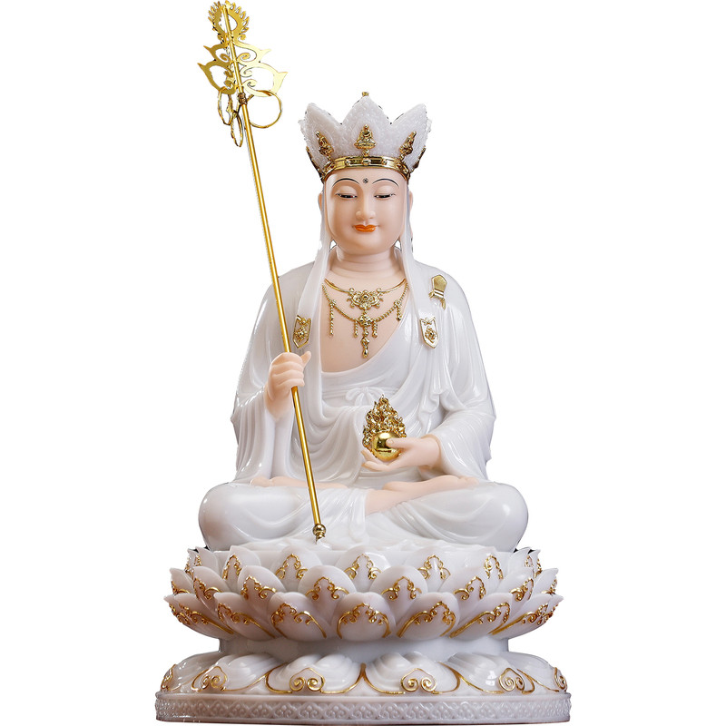 汉白玉镶金地藏王佛像坐娑婆三圣