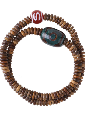 原创文艺绿檀手串木质檀木两圈手链女佛珠复古天珠玛瑙礼物小众