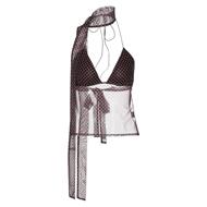 易梦玲同款波点V领挂脖吊带