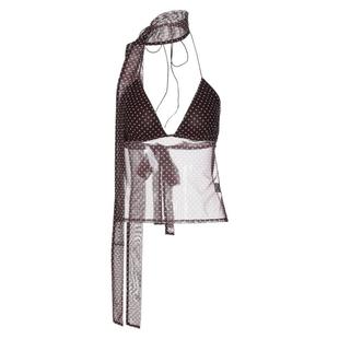 易梦玲同款波点V领挂脖吊带2026夏季穿搭辣妹性感露背飘带上衣 潮