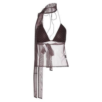 易梦玲同款波点V领挂脖吊带