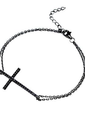 小众925银黑色十字架手饰链