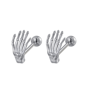 骷髅手掌耳钉男钛钢五指耳骨钉男生耳蜗钉男款小众耳环秋冬耳饰女
