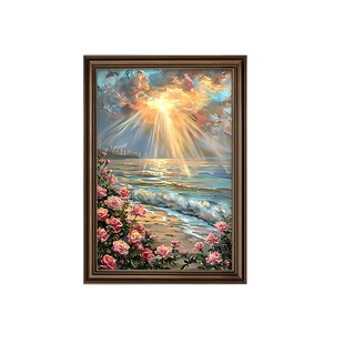 美式复古手绘油画玄关装饰画入户正对门走廊过道挂画餐厅客厅壁画