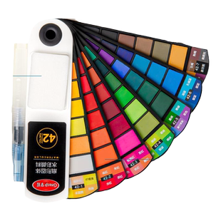 水彩颜料36色美术专业绘画工具套装初学者手绘画画42色水粉颜料分装小学生便携固体粉饼旋转调色盘儿童无尘