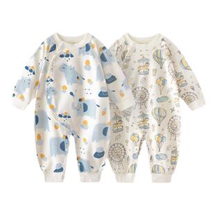 婴儿春秋款连体衣新生儿衣服纯棉春装睡衣初秋婴幼男女宝宝外出服