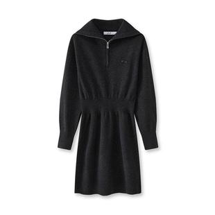 【商场同款】LILY冬新款女装时髦拉链翻领收腰显瘦连衣裙女款