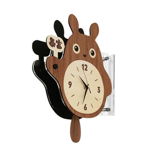 龙猫双面挂钟客厅钟表挂墙中古风转角时钟2026新款创意静音拐角钟