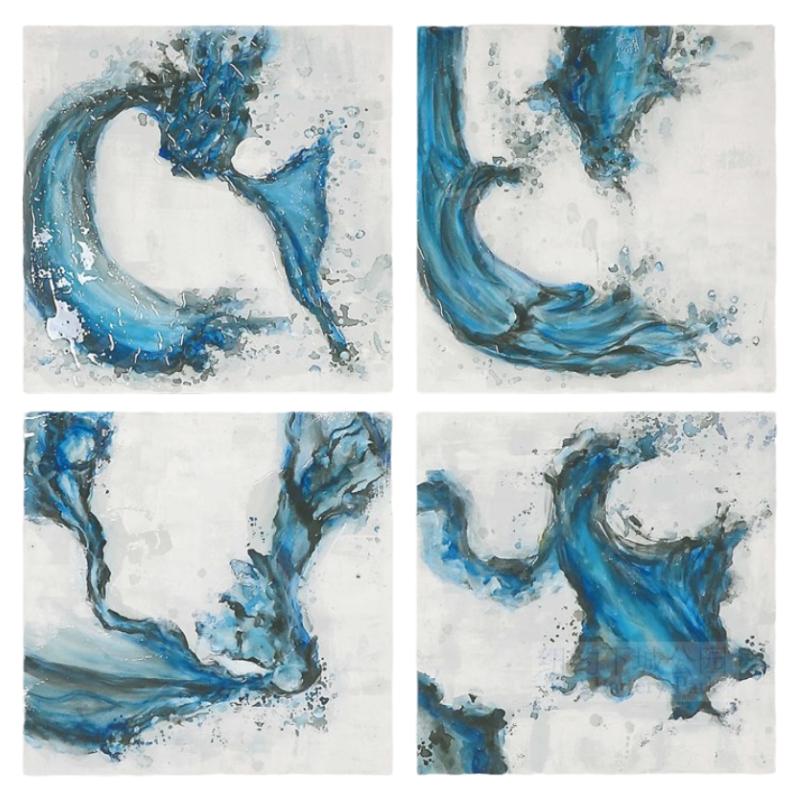 霍克湾浪花手绘油画四联组合