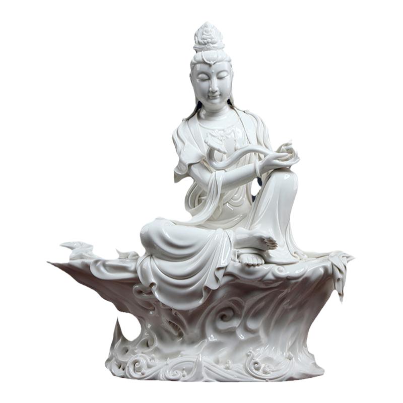 戴玉堂陶瓷摆件《如意自在水月观音》德化白瓷佛像家用供奉菩萨