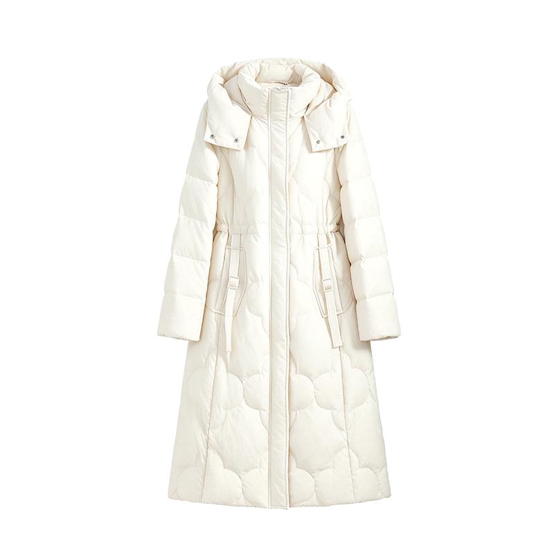 Smen诗萌连帽保暖羽绒服中长