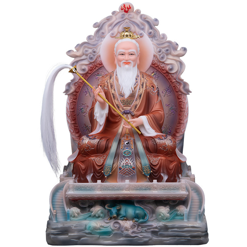 汉白玉彩绘背光三清祖师爷神像