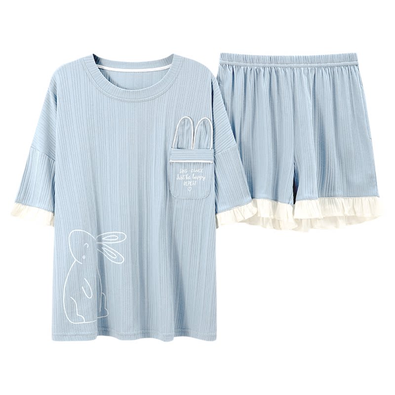 夏季女士短袖睡衣套装家居服韩版
