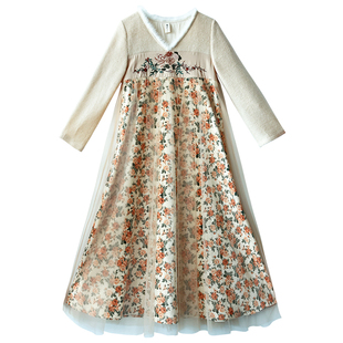 【柔情结】早秋羊毛针织连衣裙女2025新款改良汉元素绣花长裙子仙