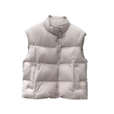 云朵泡芙小立领羽绒服马甲女短款2025秋冬新款白鸭绒坎肩无袖外套