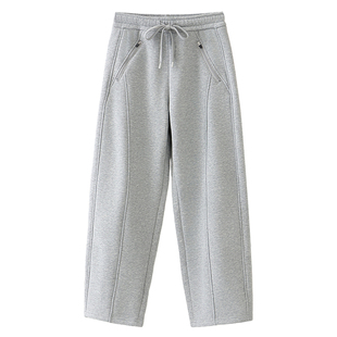 弯刀裤女大码窄版2025年秋冬新款加绒加厚拉链口袋宽松运动休闲裤