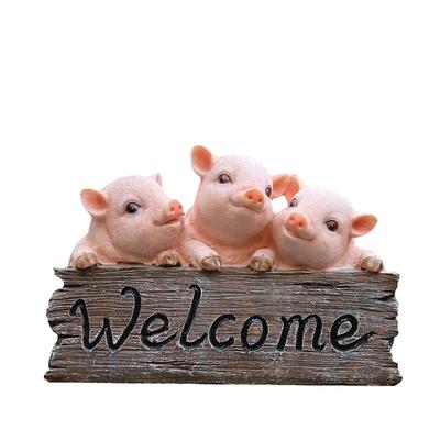 花园杂货树脂工艺品欢迎小猪摆件