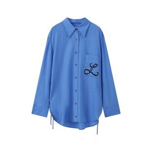 【商场同款】LILY2025秋新款莱赛尔亚麻混纺极简风休闲衬衫外套女