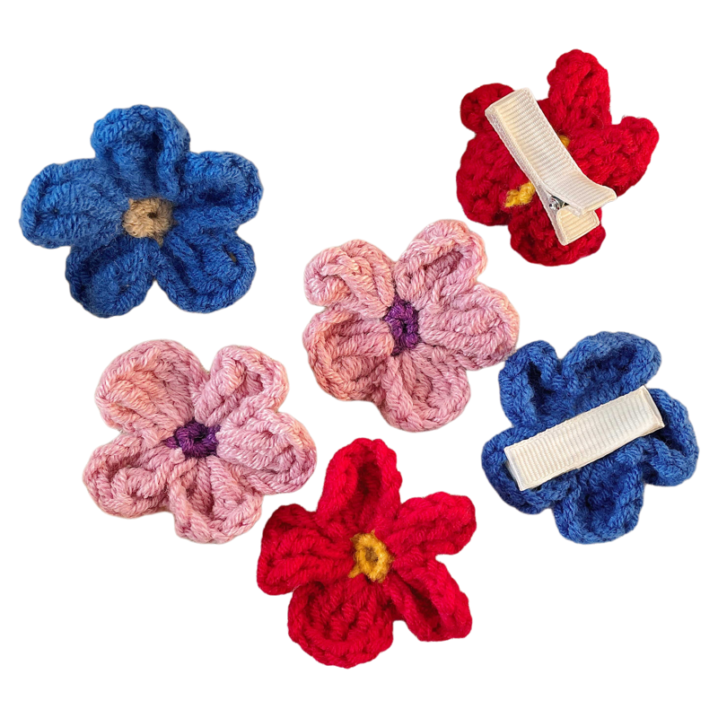 克莱因蓝毛线花朵发夹女前额侧边刘海夹子气质碎发鸭嘴夹发卡头饰