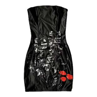 【AGD】RubyDoll日记kiss印花做旧性感辣妹千禧年低腰PU皮连衣裙