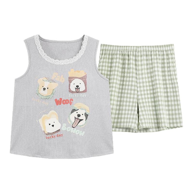 猫人可外穿女士夏季天冰无袖背心2025 卡通家居服带胸睡衣