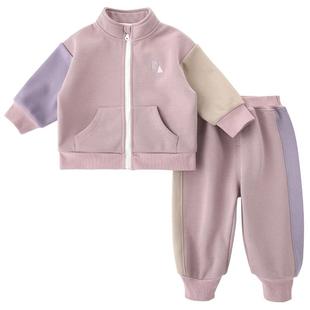 儿童加绒卫衣套装秋冬季女童分体衣服加厚保暖男童运动服宝宝冬装