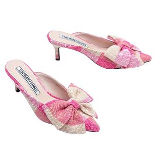 Toomanyshoes女鞋新款嗲妹妹尖头穆勒拖细高跟后空包头凉拖鞋