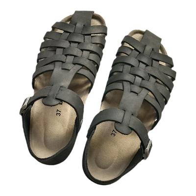 岛外DAOWAI勃肯罗马凉鞋后包编织头层牛皮复古舒适平底博肯鞋女