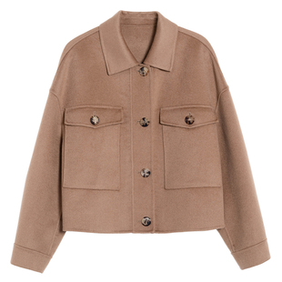 斐雪 岁月漫长 咖啡加糖 大口袋短款显高双面尼100纯羊绒大衣女