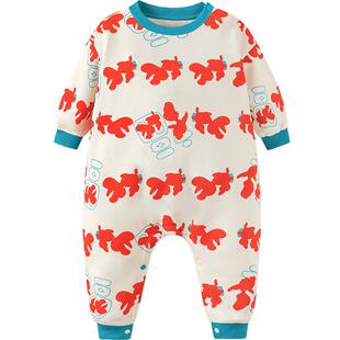 迷你巴拉巴拉外出连体衣加绒婴儿衣服红色新款周岁衣服百日礼