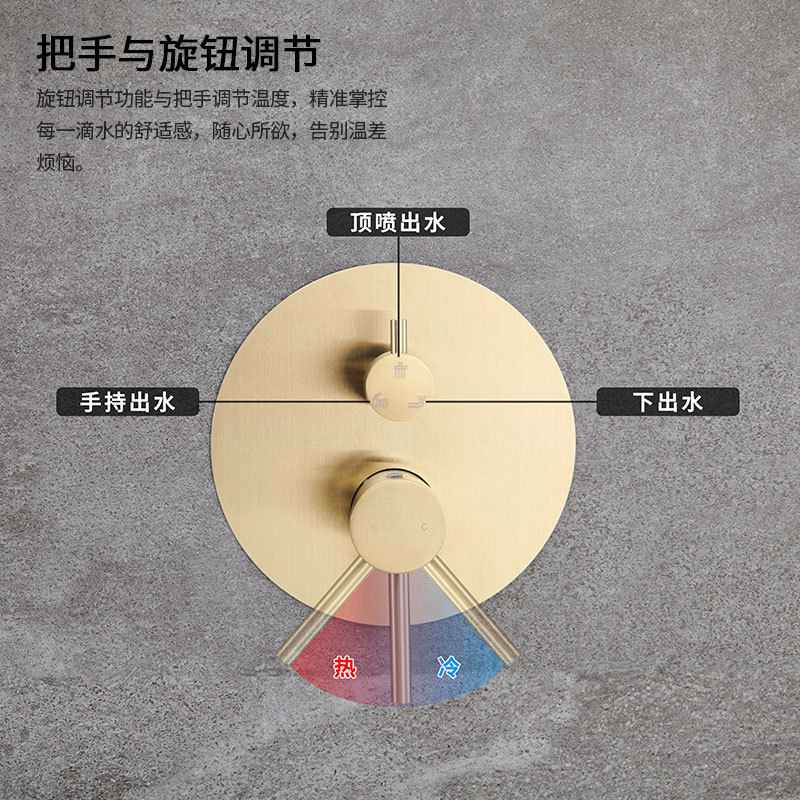 圆形隐藏式暗装花洒金色盒套装不锈钢浴室淋浴嵌入套装预埋墙式