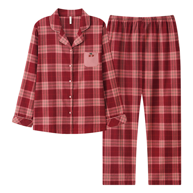 康汝雅春秋色织格纯棉布女家居服