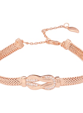 玫瑰金镶锆石复古编织手链女款