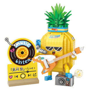 LOZ/俐智水果狂欢派对卡通拼装积木玩具黑凤梨释放压力嗨唱小鸭梨