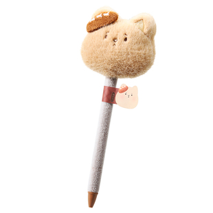 可爱毛绒笔萌宠中性笔高颜值毛茸茸卡通小猫网红女生款创意礼物小学生解压ins高端猫咪黑色水笔圆珠笔签字笔