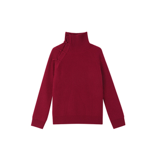 MANNALA丨“冷香红”珍稀山羊绒羊毛云柔感中式盘扣高领毛衣Q4865