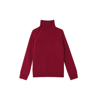 MANNALA丨“冷香红”珍稀山羊绒羊毛云柔感中式盘扣高领毛衣Q4865