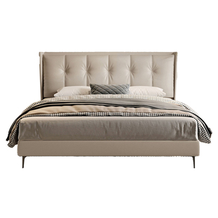 现代简约真皮床浅灰色主卧1.5m1.8m双人大床互不打扰升级实木框架