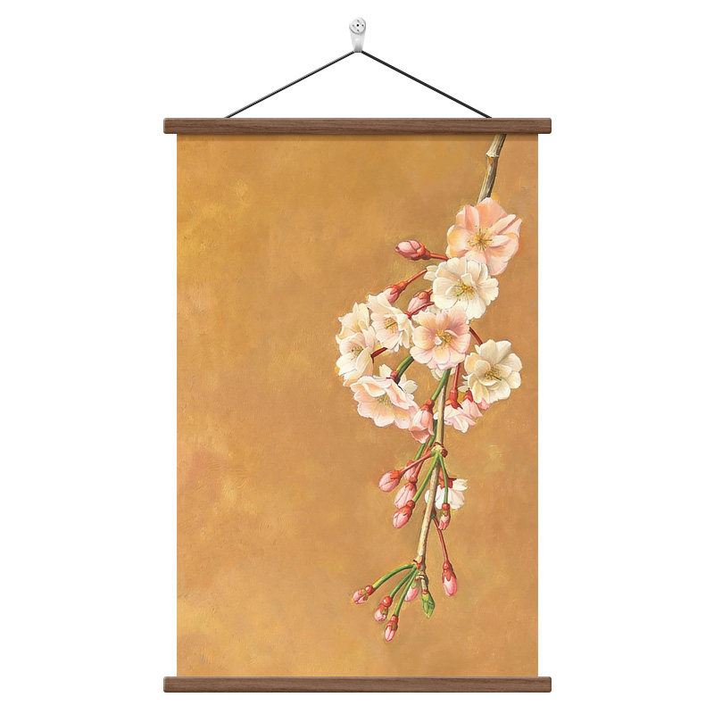 中古风春日樱花客厅背景墙装饰画