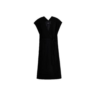 【商场同款】AUM噢姆春季盖袖气质V领茧型连衣裙黑色休闲宽松长裙