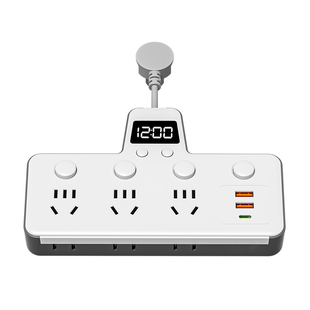 家用插座带USB时钟排插多功能家用办公多孔插线板带夜灯宿舍插头